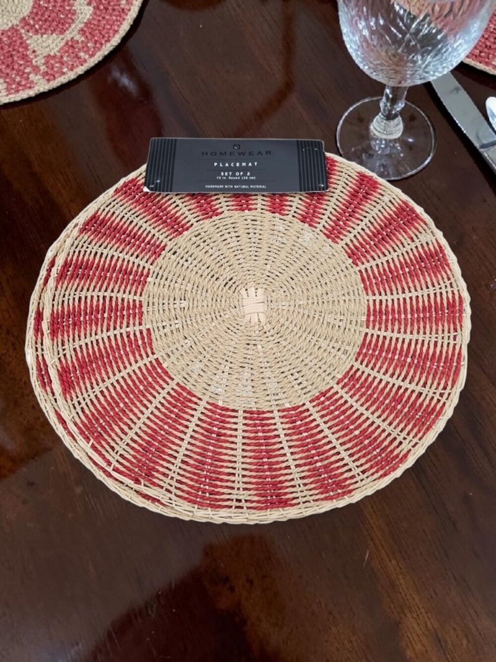 Homewear New Round Sunburst Natural Fiber Rattan Boho Accent Placemats 2 pc Set